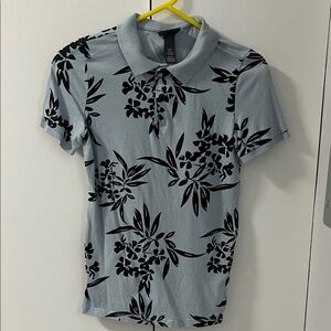 H&M Light Blue Polo with Subtle Floral Design